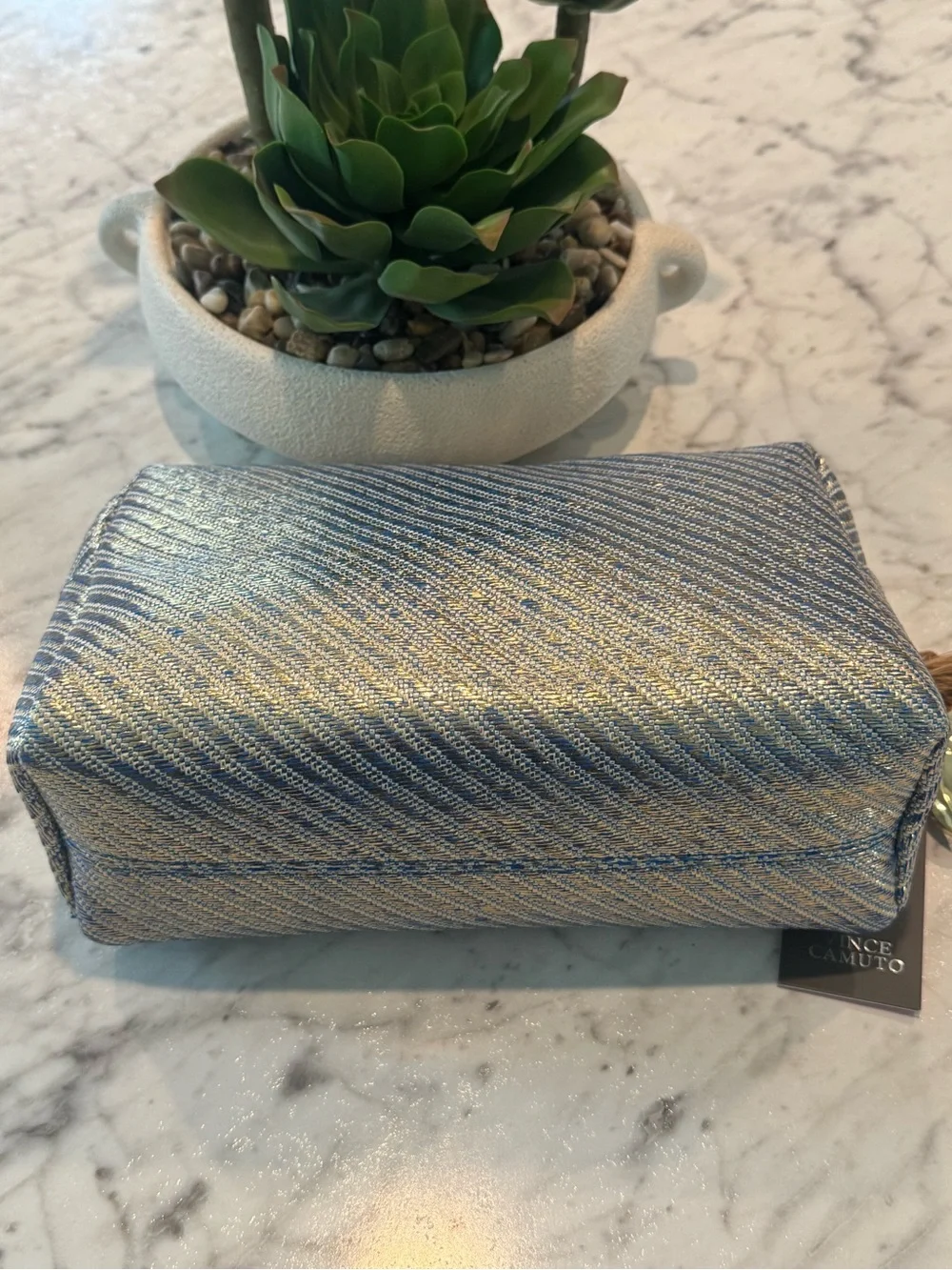 Vince Camuto Metallic Blue Cosmetic Pouch with Charm